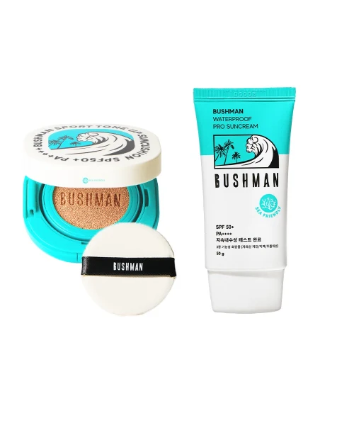 Bushman Waterproof Pro Sunscreen SPF50+ PA++++ and Sport Tone-Up Sun Cushion