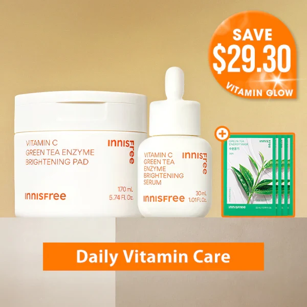 Innisfree Daily Vitamin C Green Tea Enzyme Brightening Pad and Serum