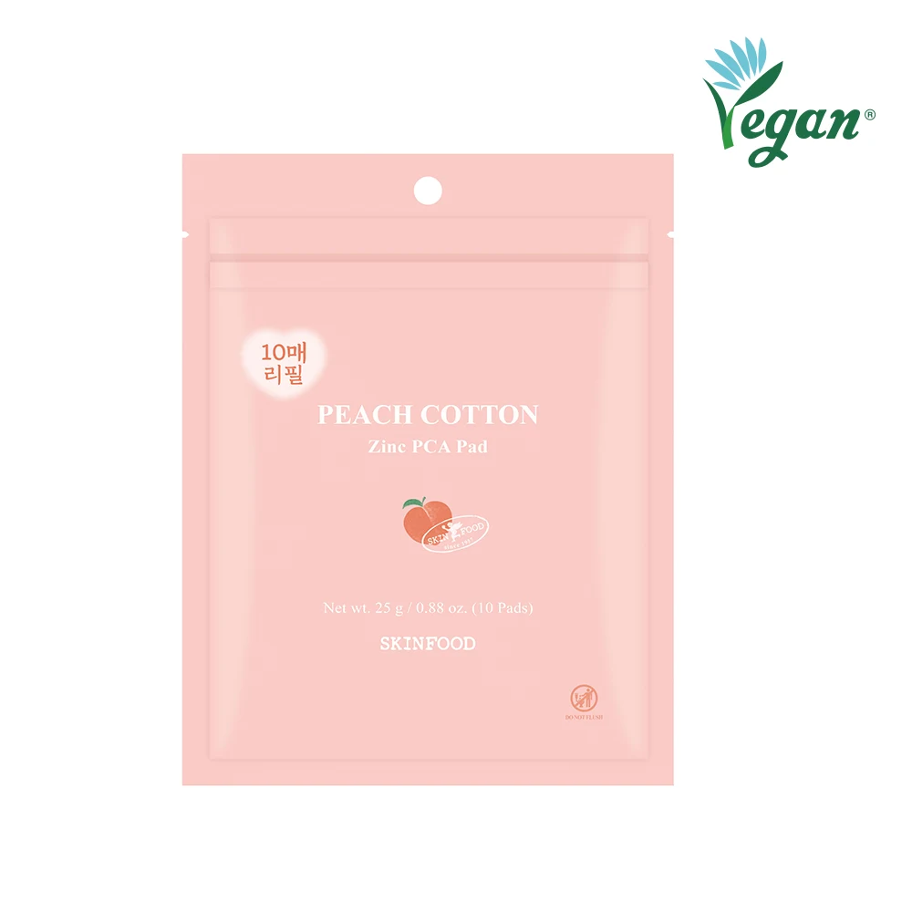 SKINFOOD Peach Cotton Zinc PCA Facial Pads, Pouch